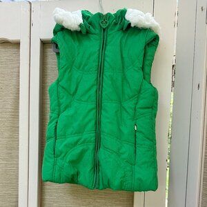 Children's Place Green Puffer Vest Removable Hood Girls 7/8 Winter Outerwear